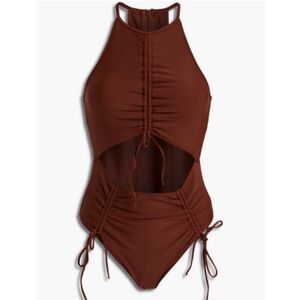 Andrea Iyamah Daho Cutout Ruched Swimsuit Chocolate Brown Women's Size Small